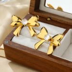 1-Pair-Cute-Bow-Knot-Plating-Inlay-304-Stainless-Steel-Zircon-18K-Gold-Plated-Ear-Studs-display-picture-5
