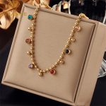 Basic-Geometric-Titanium-Steel-Gold-Plated-Rhinestones-Necklace-1-Piece-display-picture-3