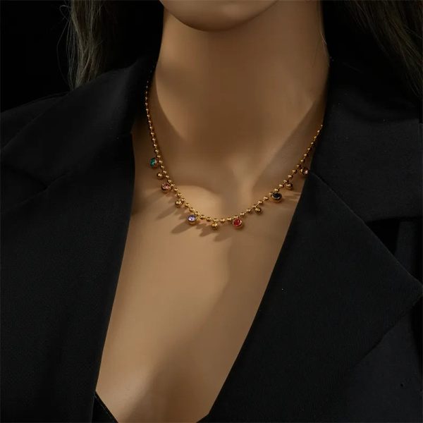 Basic-Geometric-Titanium-Steel-Gold-Plated-Rhinestones-Necklace-1-Piece-display-picture-4