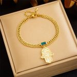 Retro-Palm-304-Stainless-Steel-18K-Gold-Plated-Glass-Bracelets-In-Bulk-display-picture-5