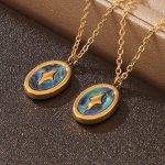 Simple-Style-Classic-Style-Round-Star-18K-Gold-Plated-Shell-304-Stainless-Steel-Shell-Wholesale-Pendant-Necklace
