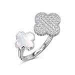 Sterling-Silver-Simple-Style-Classic-Style-Inlay-Four-Leaf-Clover-Rhinestones-Rings