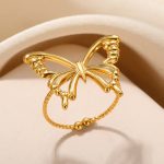 Wholesale-Jewelry-Sweet-Simple-Style-Butterfly-304-Stainless-Steel-Plating-Hollow-Out-Rings-display-picture-2