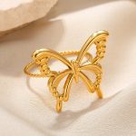 Wholesale-Jewelry-Sweet-Simple-Style-Butterfly-304-Stainless-Steel-Plating-Hollow-Out-Rings-display-picture-3