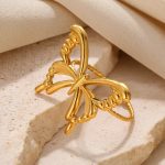 Wholesale-Jewelry-Sweet-Simple-Style-Butterfly-304-Stainless-Steel-Plating-Hollow-Out-Rings-display-picture-4